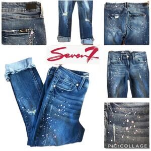Seven 7 rhinestone & paint spatter crop blue jeans size 6